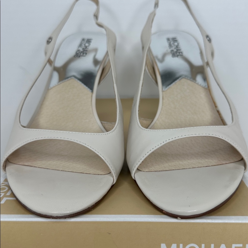 MICHAEL Michael Kors Women's Zoe Sling Peep Toe Heels Size 10M Vanilla Wood Heel - Picture 6 of 15